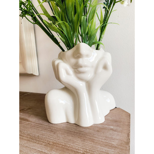 Face Sculpture Vase in White for Flowers