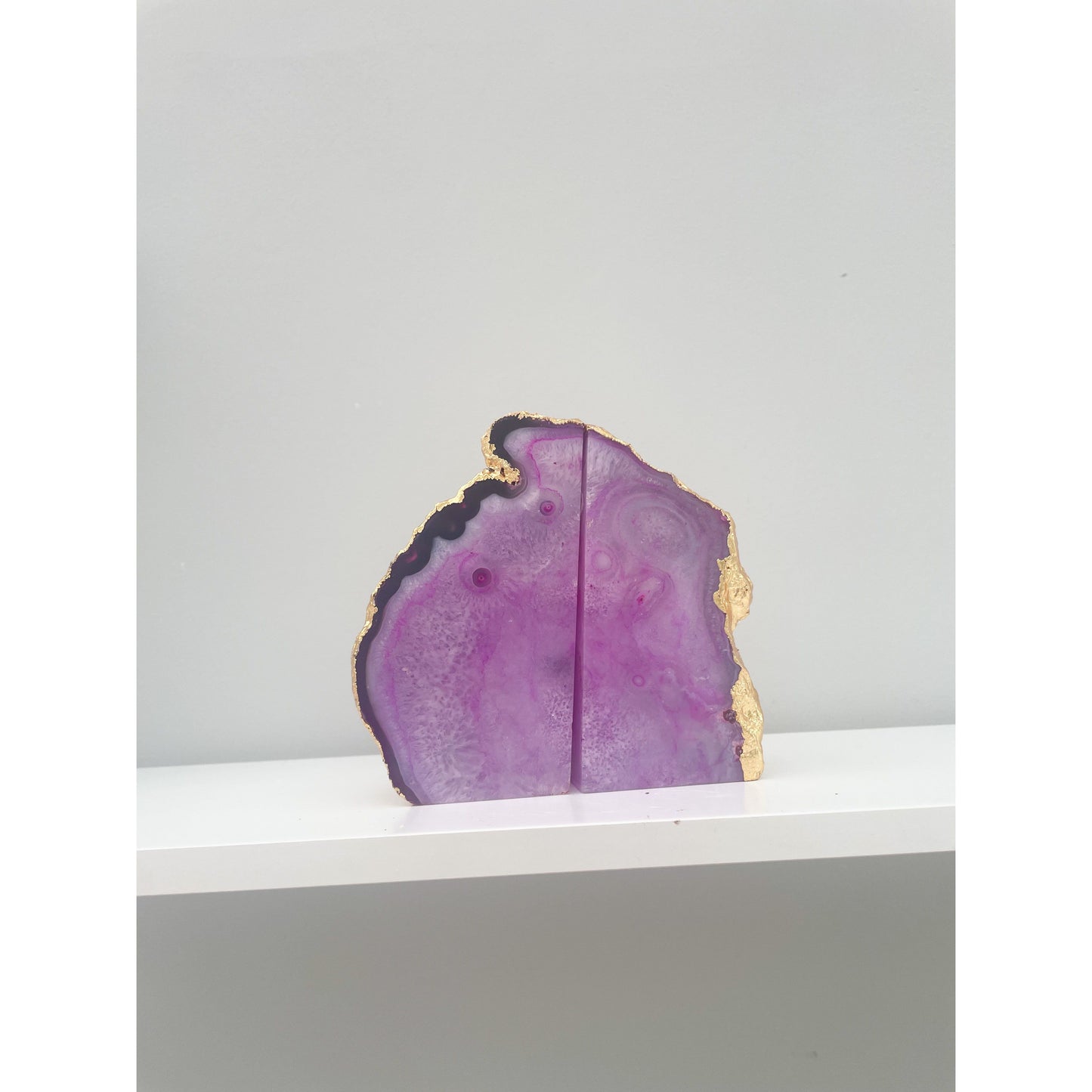 Agate Pink Stone Bookends with Gold Edge