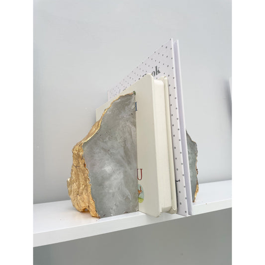 White Agate Stone Bookends with gold edge