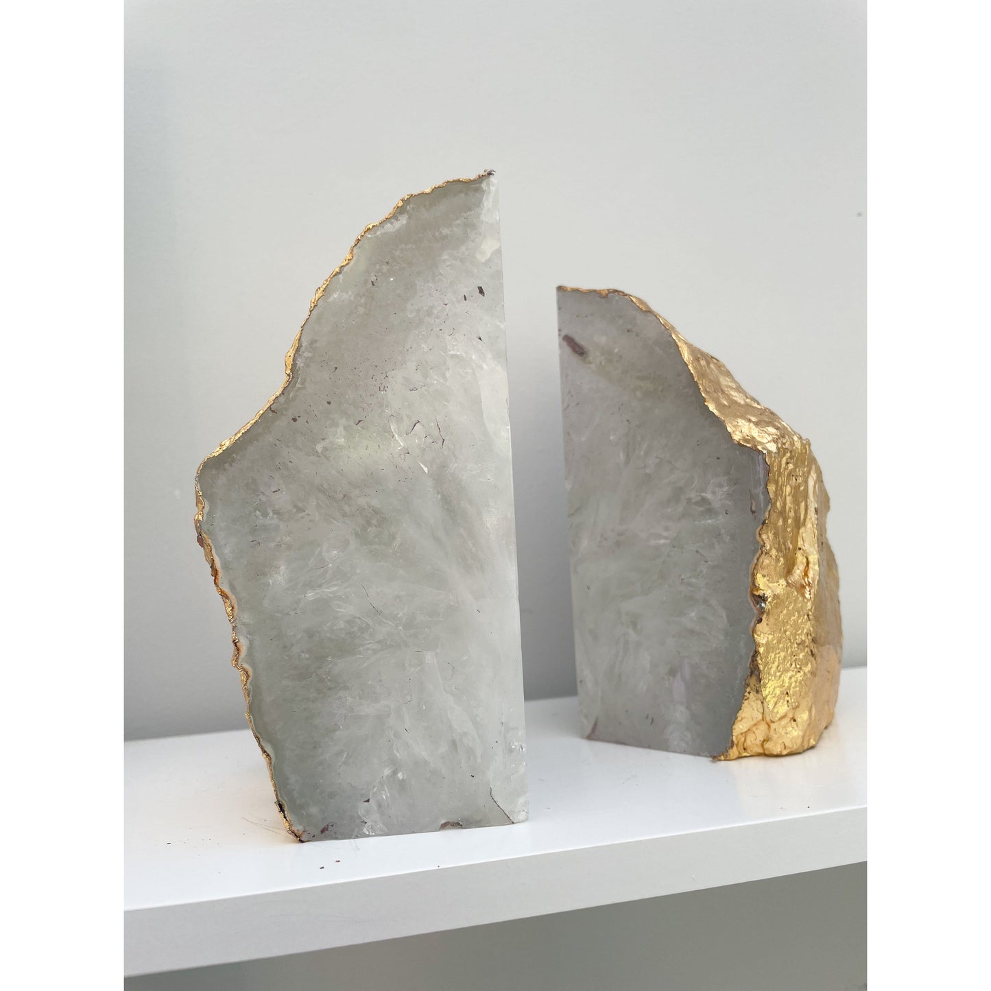 White Agate Stone Bookends with gold edge