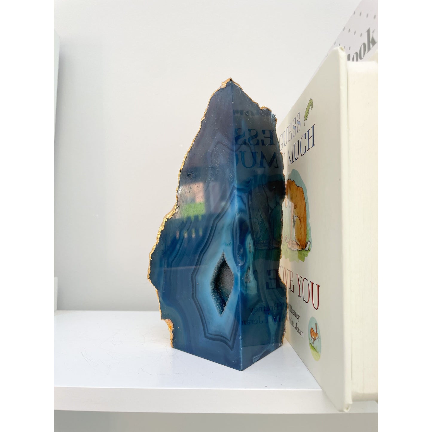 Blue Agate Stone Bookends with Gold Edge