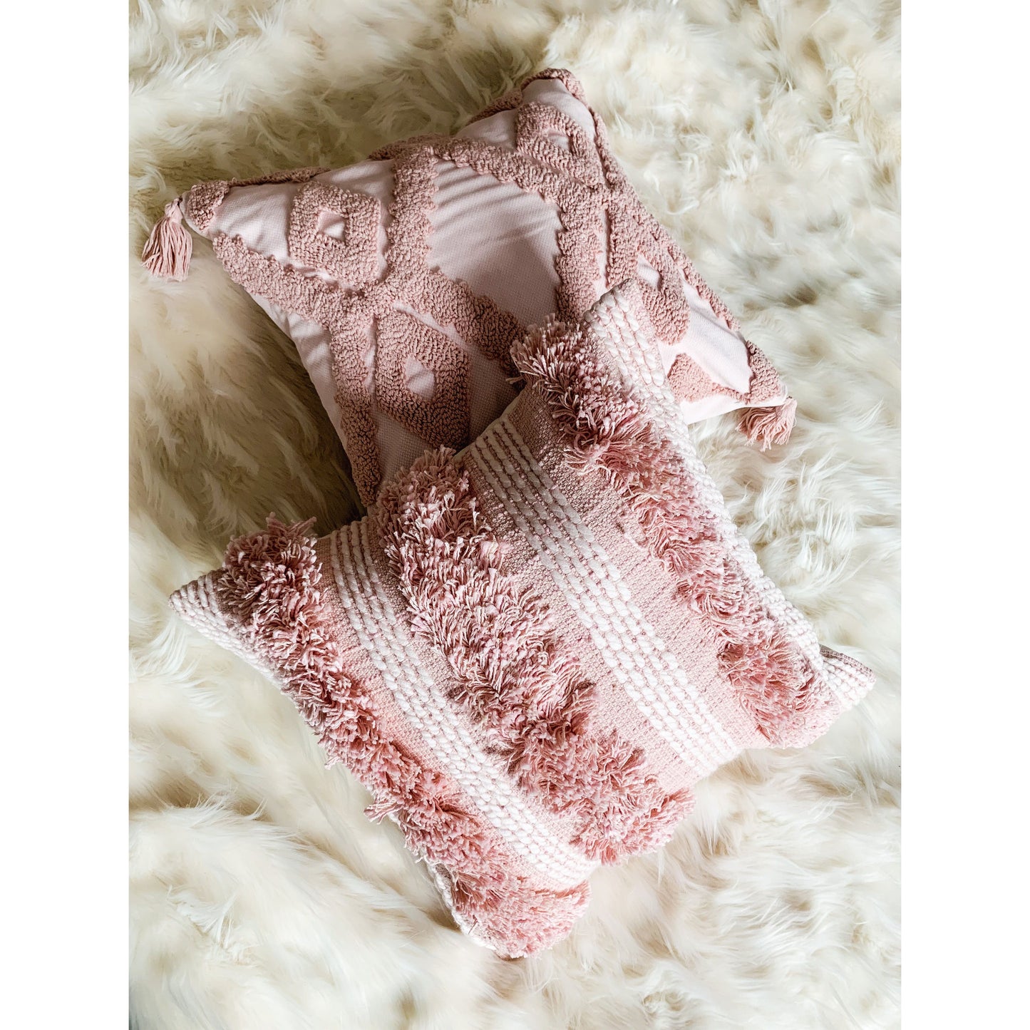 Pink Tufted Boho Cotton Cushion 45x45cm