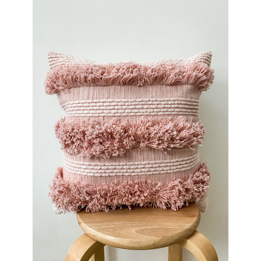 Pink Tufted Boho Cotton Cushion 45x45cm