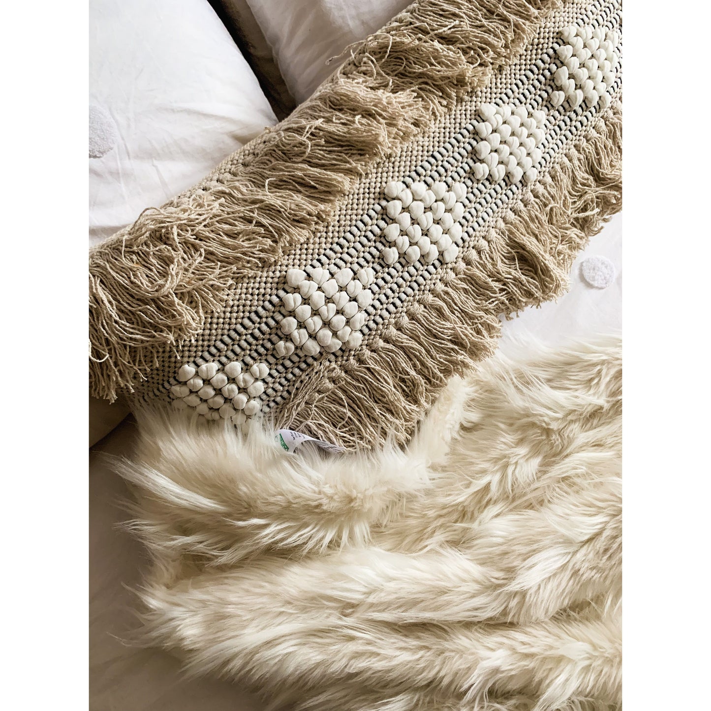 Beige Boho Tassel Lumbar Cushion Cover - Nula