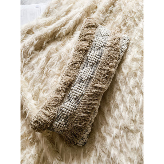 Beige Boho Tassel Lumbar Cushion Cover - Nula