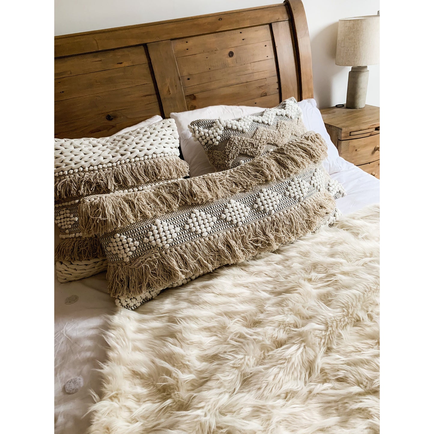 Beige Boho Tassel Lumbar Cushion Cover - Nula
