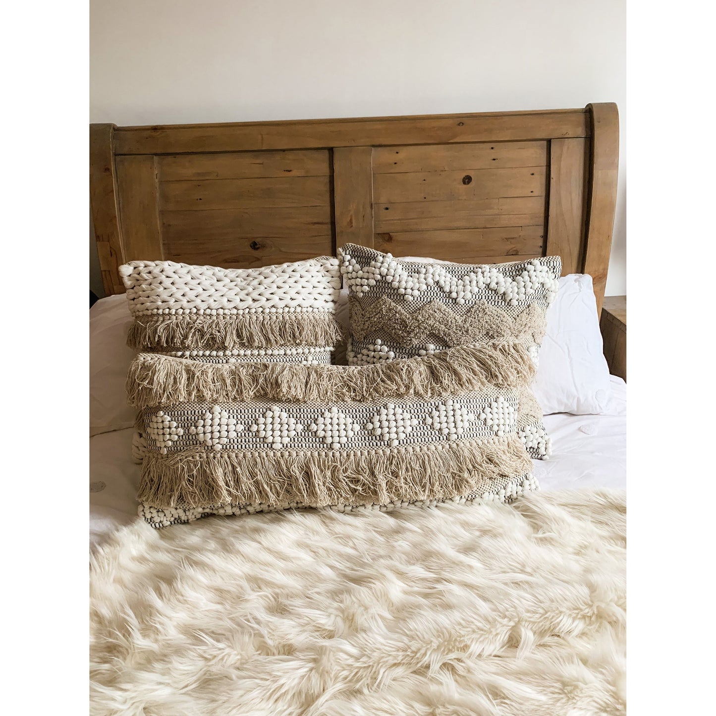 Beige Boho Tassel Lumbar Cushion Cover - Nula
