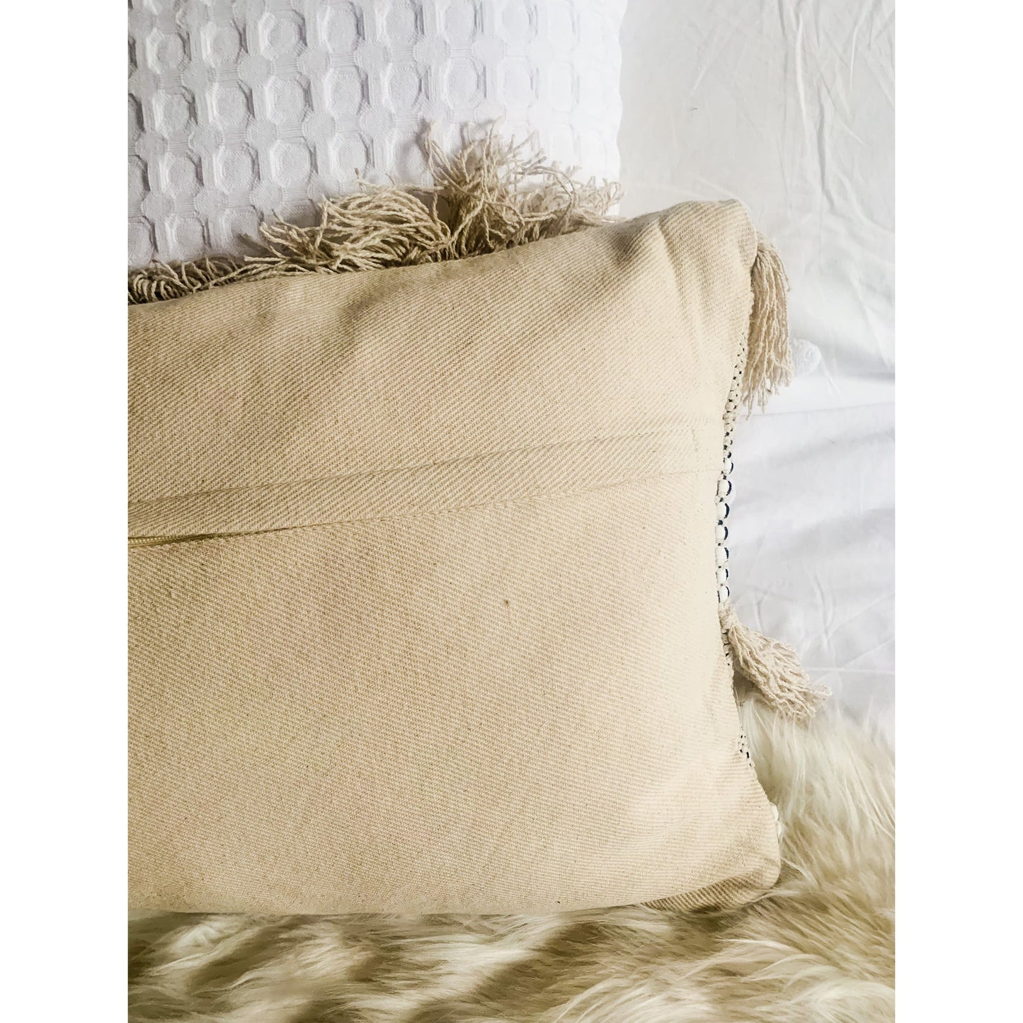 Beige Boho Tassel Lumbar Cushion Cover - Nula