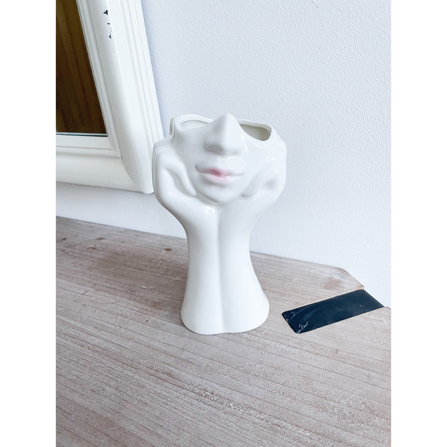 White Ceramic Lady Face Vase