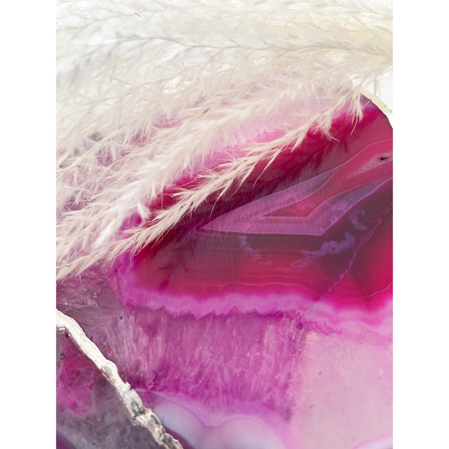 Agate Pink Stone Coasters with Silver Edge
