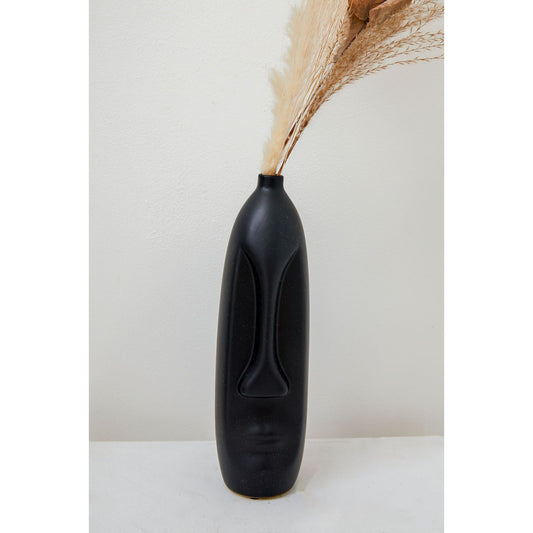 Black Ceramic Tall Face Vase