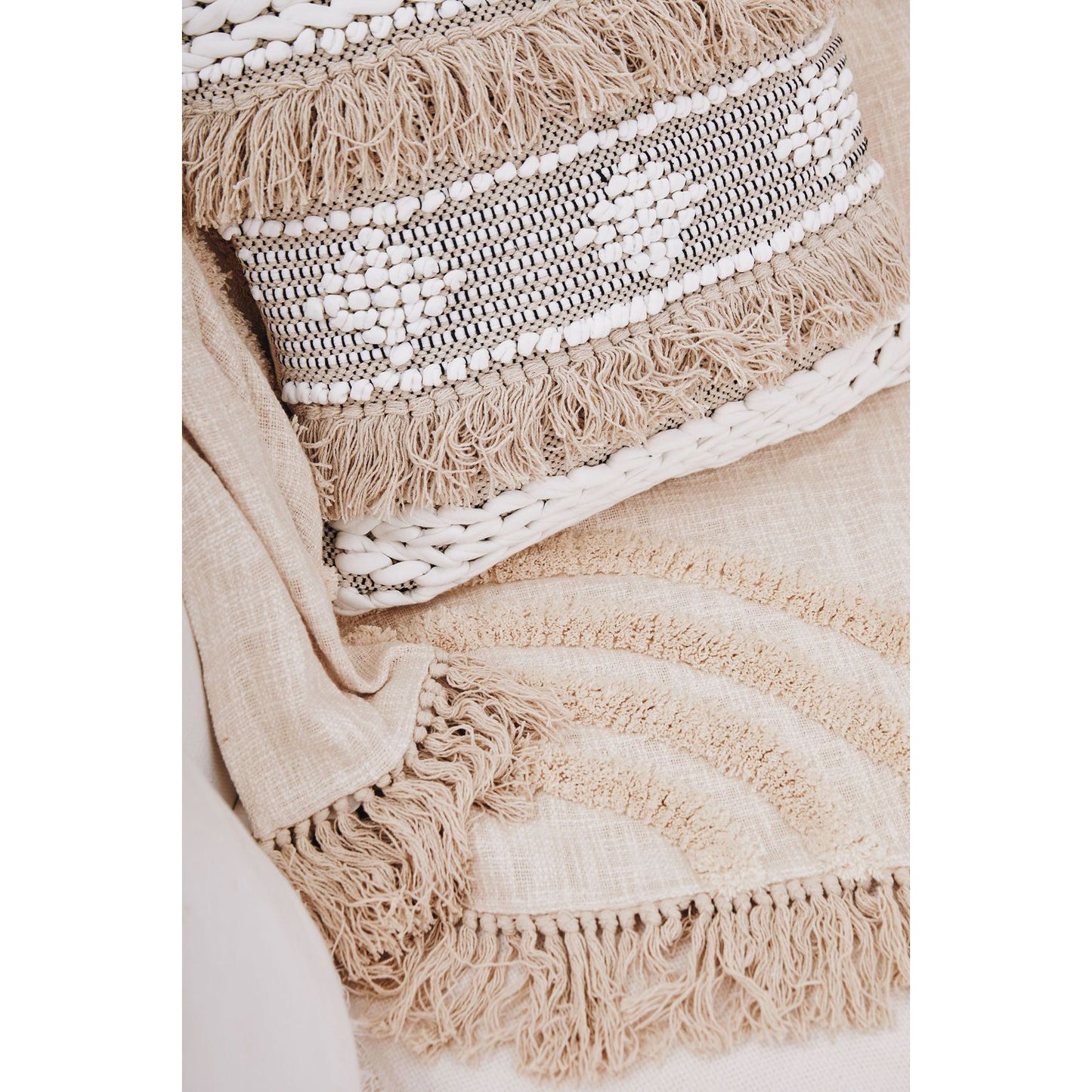 Beige Tufted Tassel Cotton Cushion Cover - 150 x 130cm