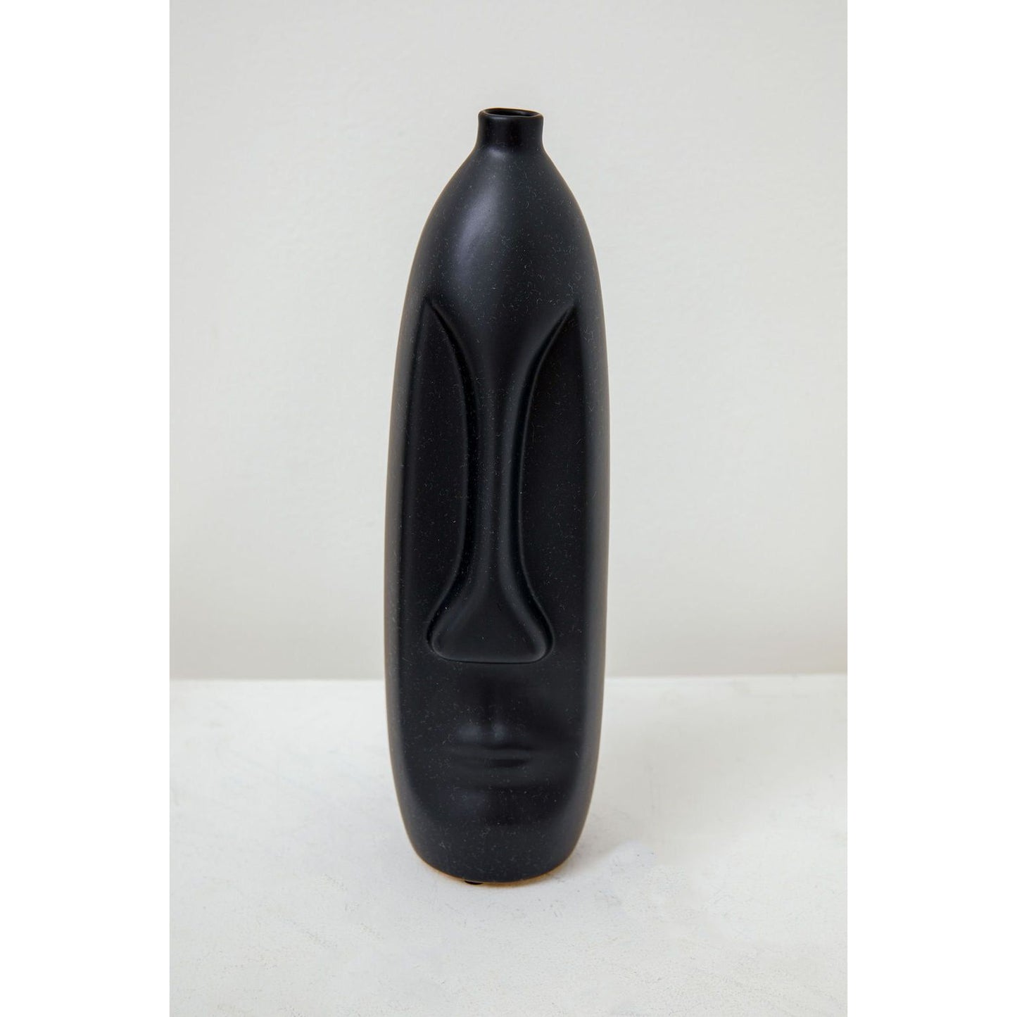 Black Ceramic Tall Face Vase