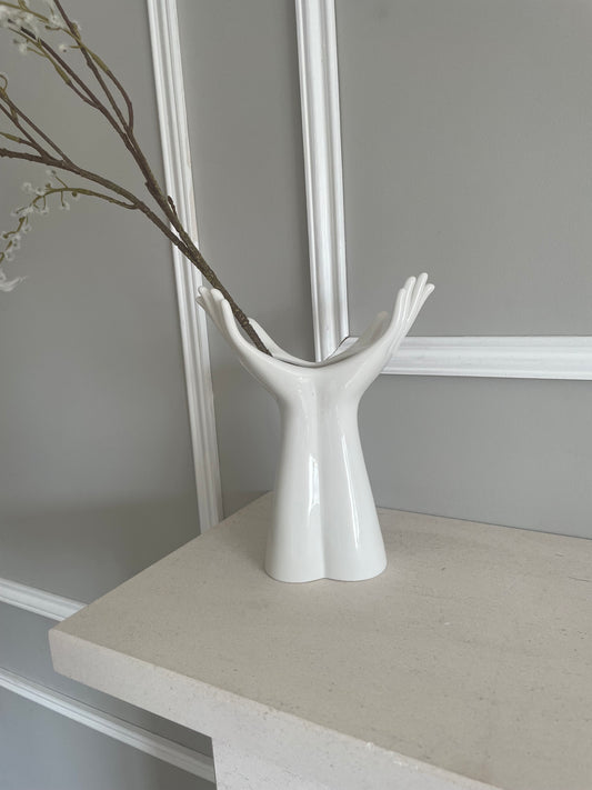 Small hands vase in white