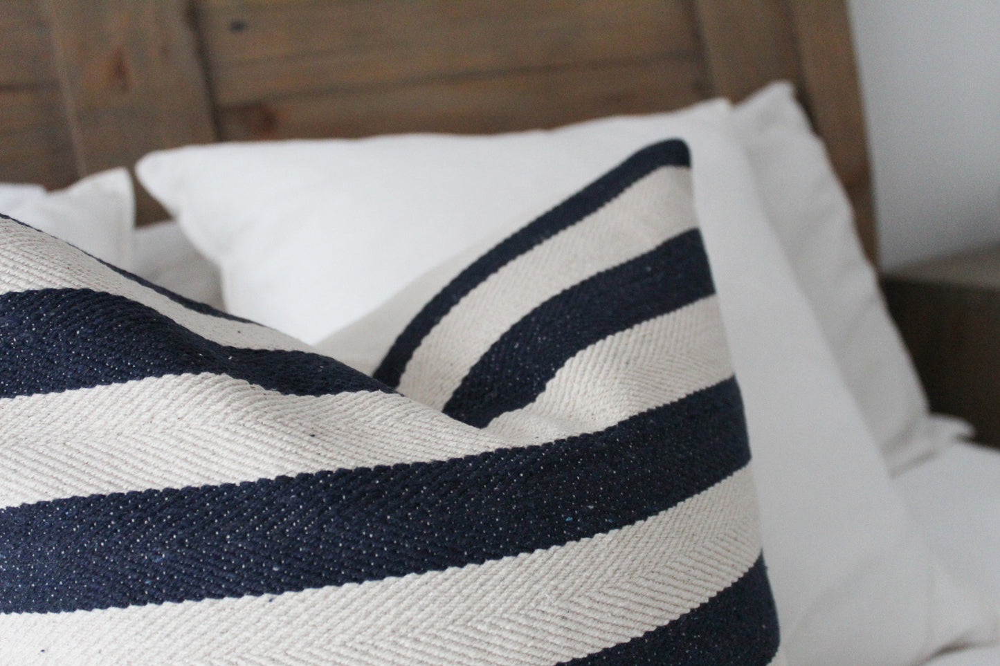 Striped Navy and beige cotton throw pillow cover 45x45cm