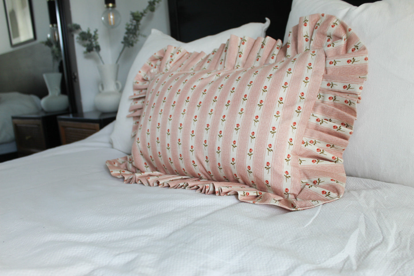 Pink ruffle frilly lumbar pillow cover 50x30cm