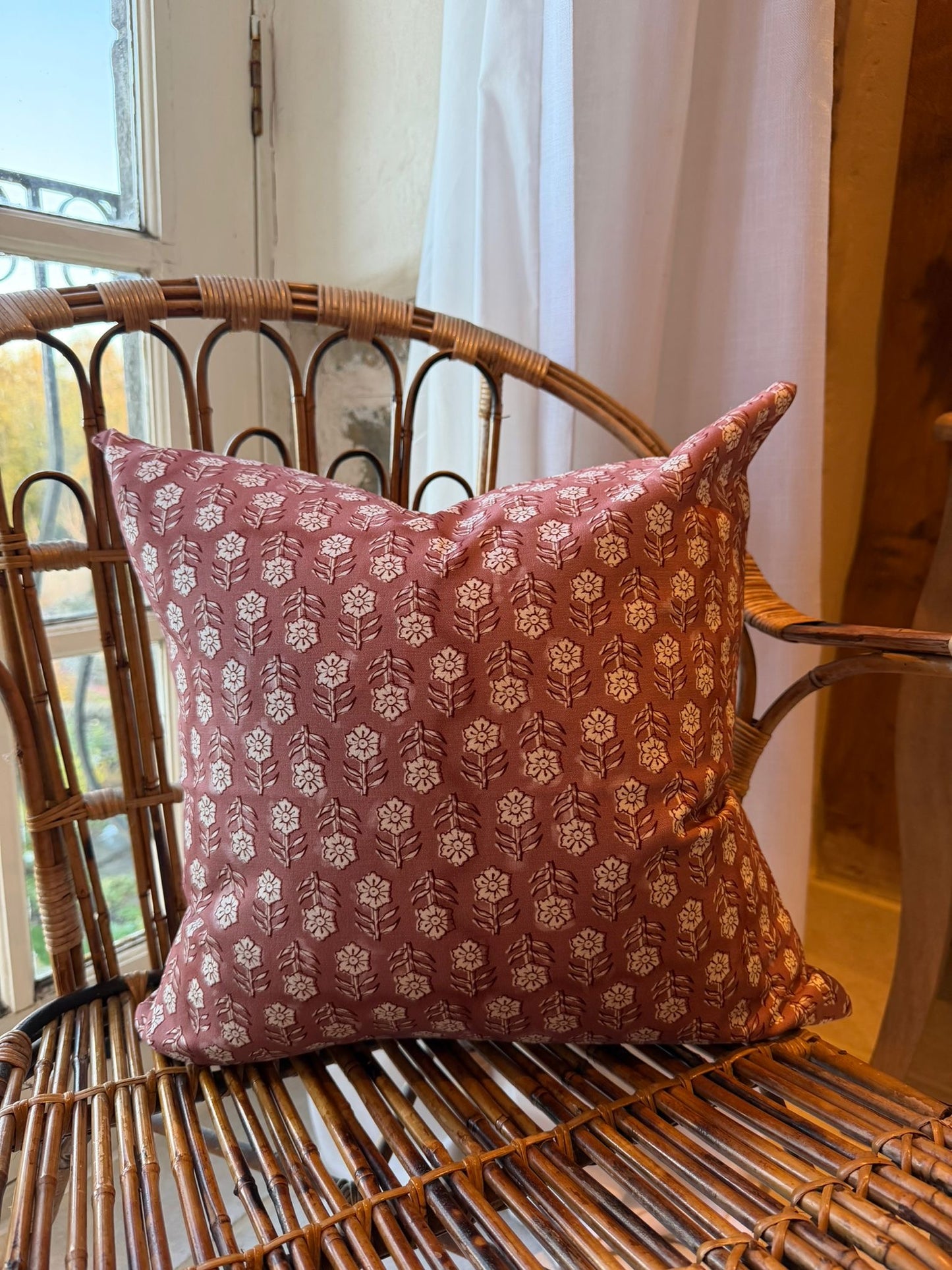 Blush pink floral cotton cushion 45 x 45cm