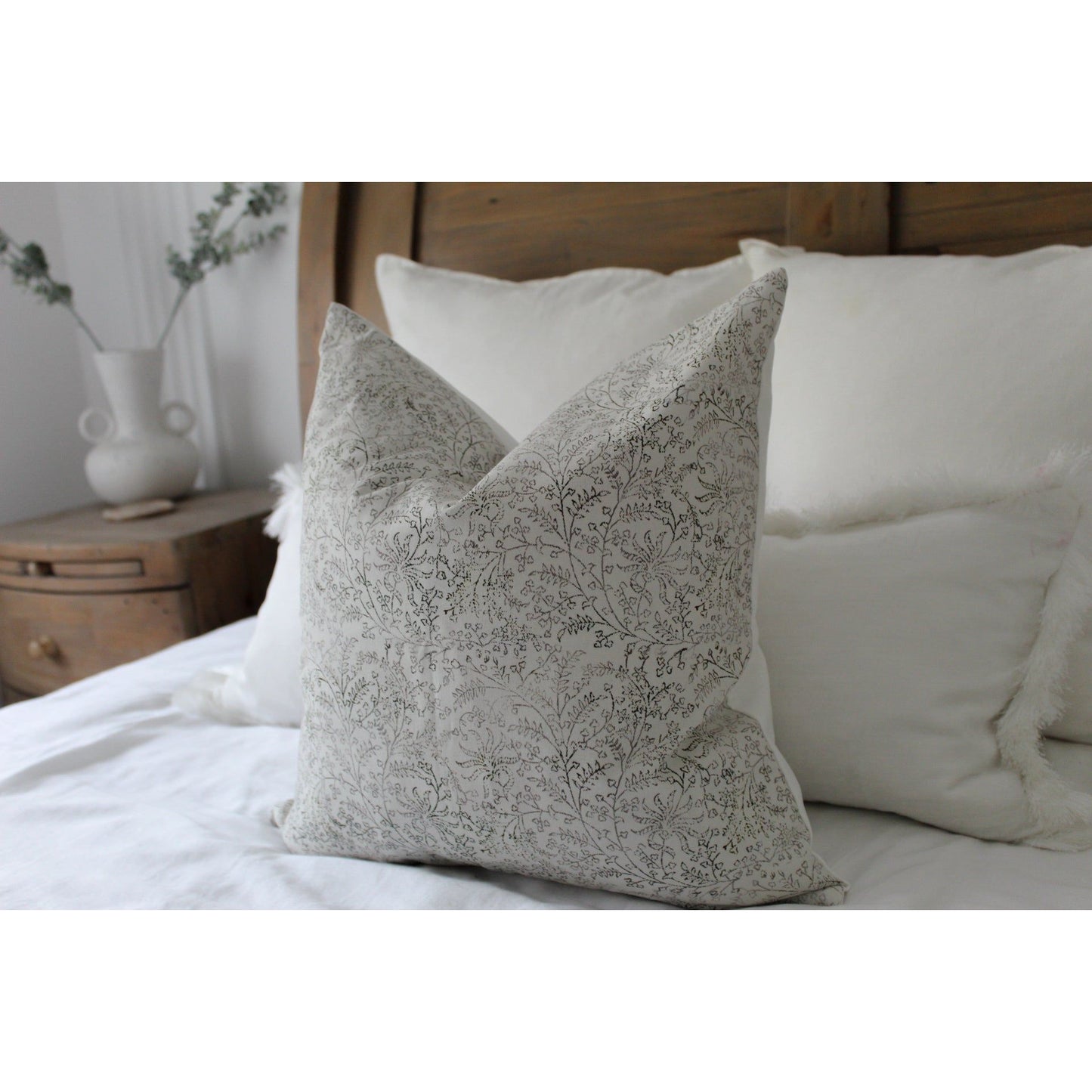 Ivory floral cotton cushion cover 45 x 45cm