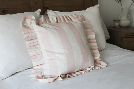 Pink ruffle cotton cushion cover 45x45cm