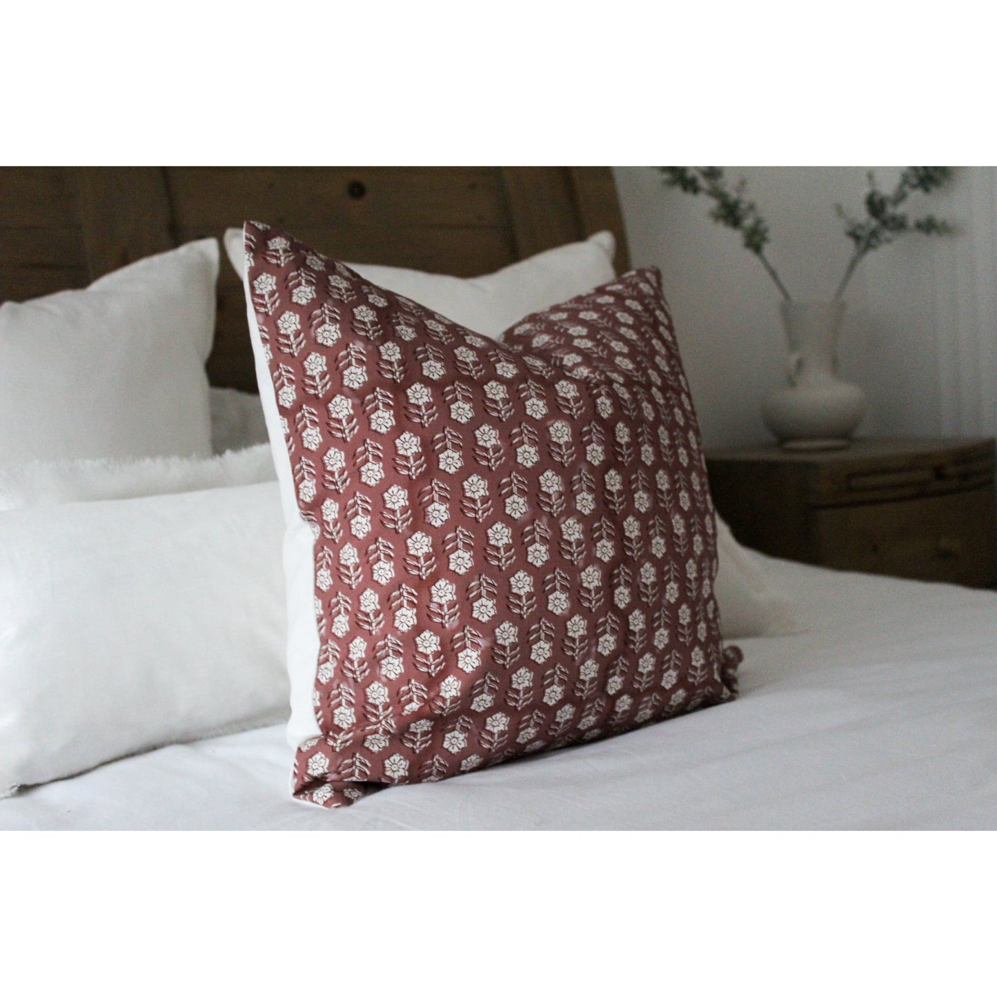 Blush pink floral cotton cushion cover 45 x 45cm