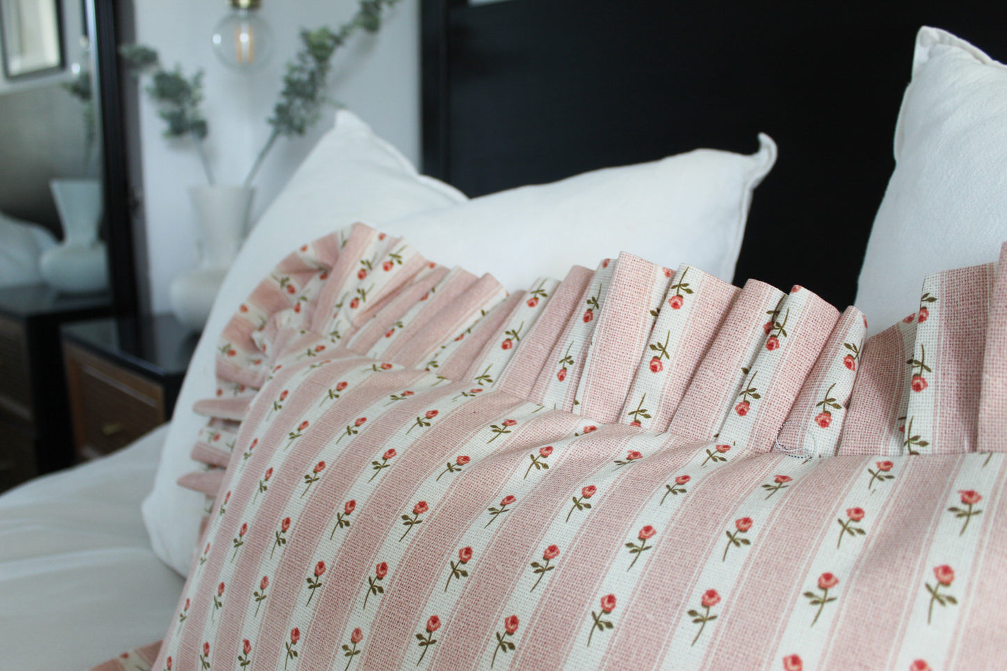 Pink ruffle frilly lumbar pillow cover 50x30cm