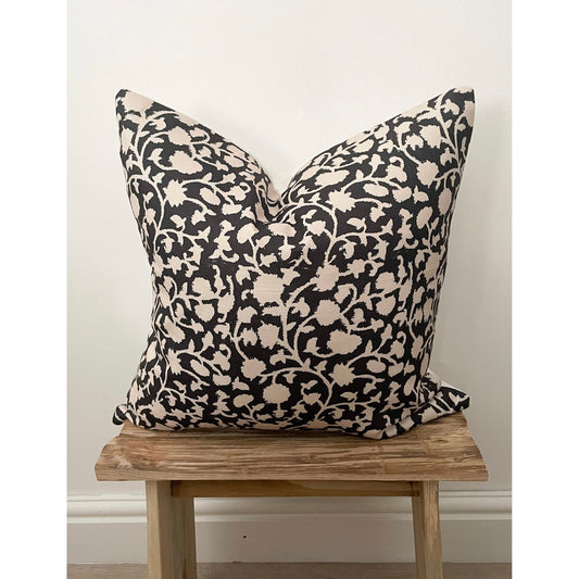 Black floral country cotton throw cushion cover 45x45cm linen farmhouse scatter pillow case 18x18inch sofa bed