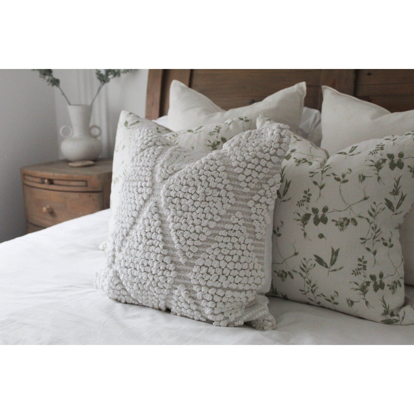 Natural White Embroidered Cushion Cover 45 x 45cm GABRIELA