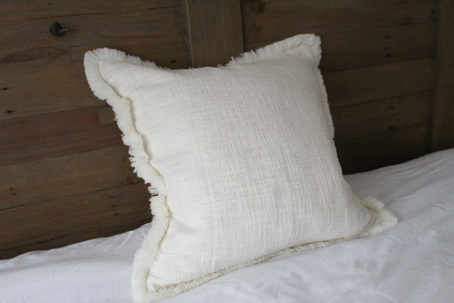 Ivory fringed cotton cushion cover 45 x 45cm