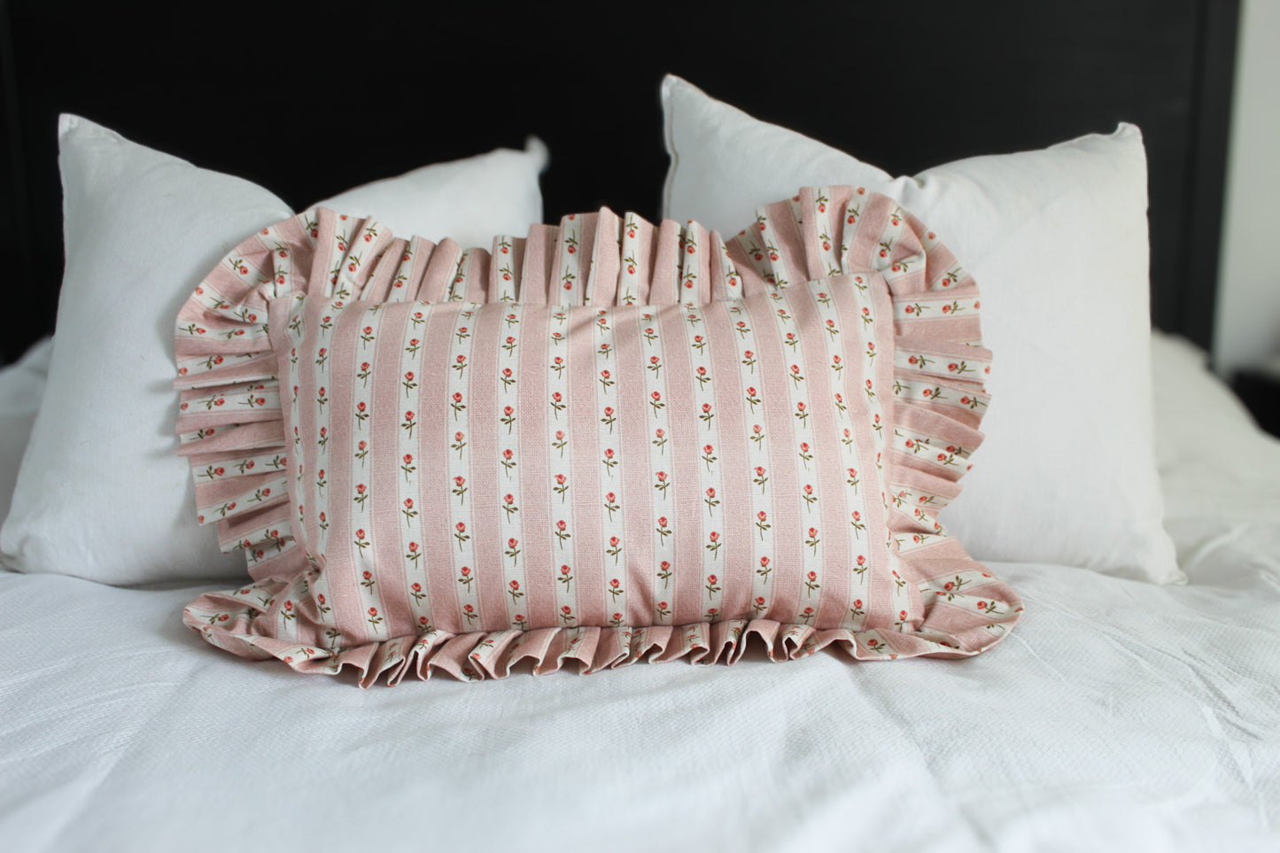 Pink ruffle frilly lumbar pillow cover 50x30cm