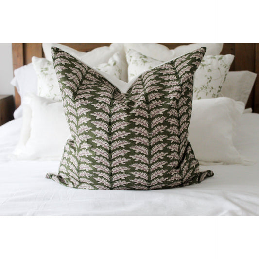 Green floral cotton cushion cover 50 x 50cm