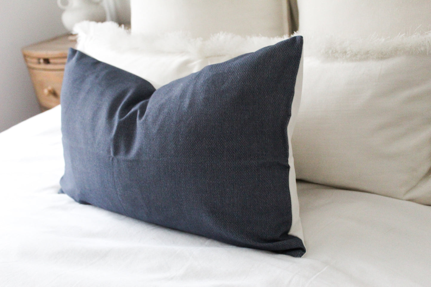 Navy lumbar cotton cushion cover 50 x 30cm