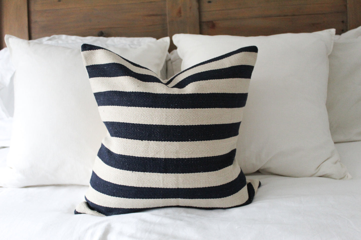 Striped Navy and beige cotton throw pillow cover 45x45cm