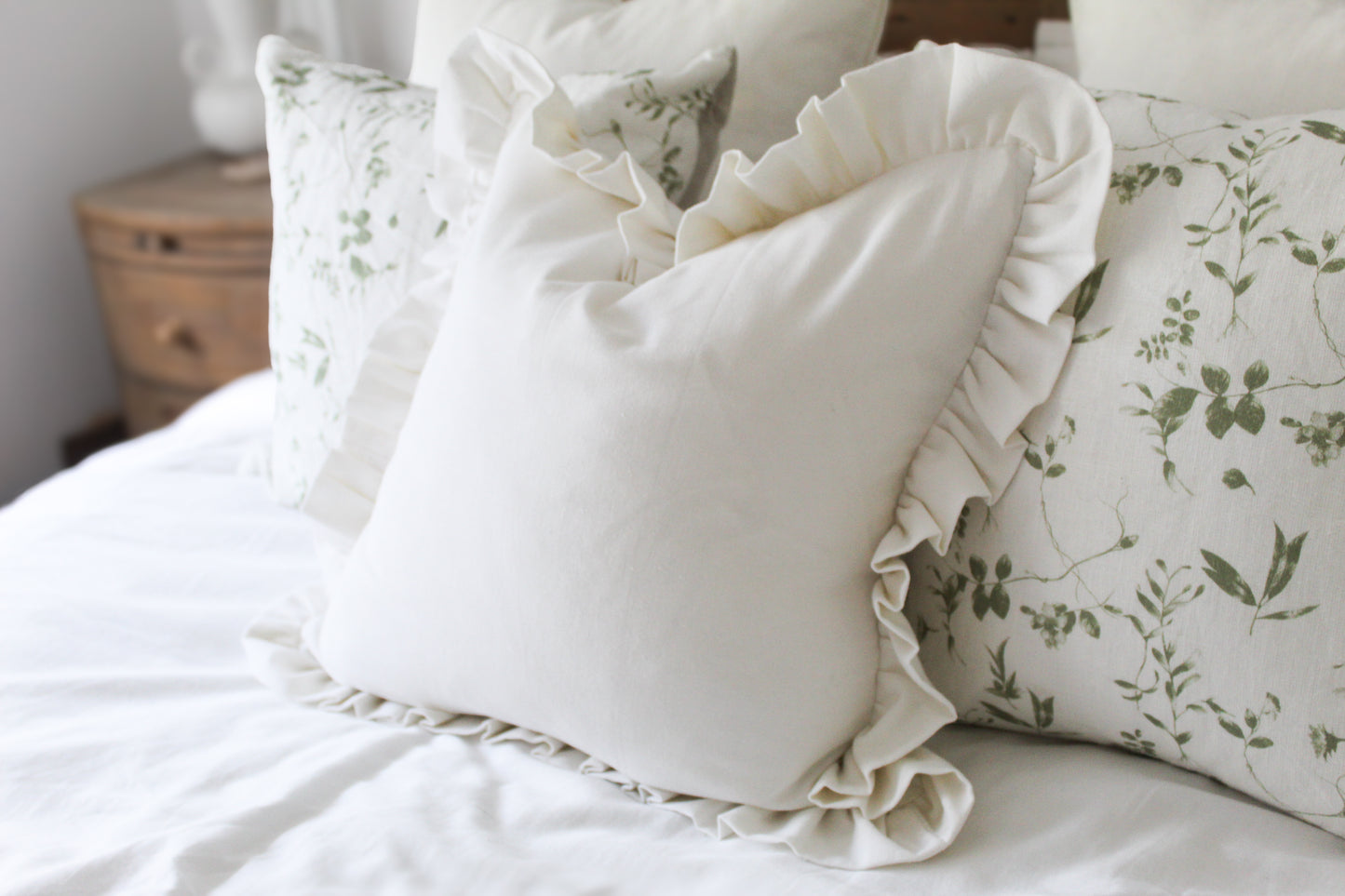 Cream Frill Boho cotton throw Cushion Cover country 45x45cm 18x18 inch