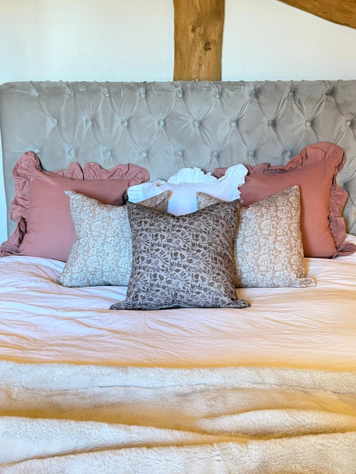 Blush ruffle cotton cushion 45 x 45