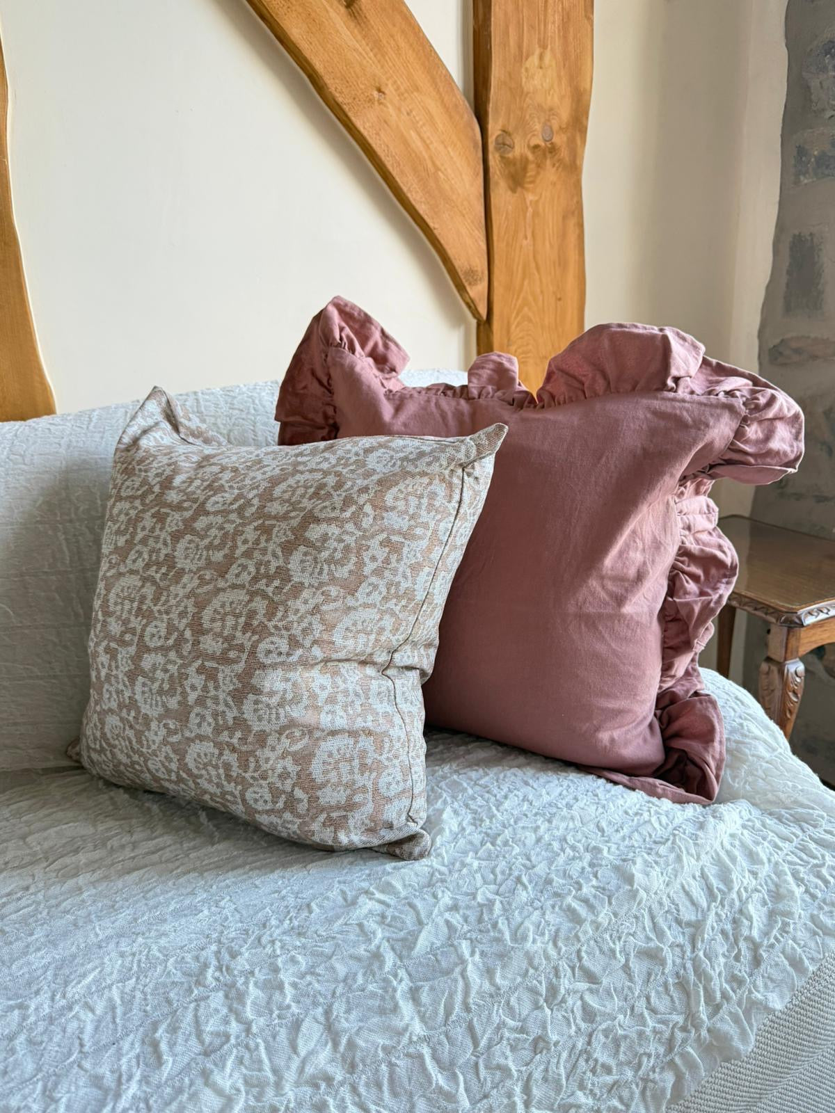 Blush ruffle cotton cushion 45 x 45