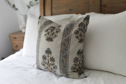 Floral cotton grey cushion