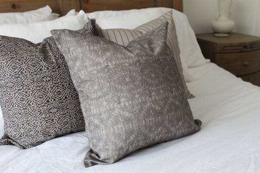 Brown patterned cotton country cushion with duck feather insert 45x45cn