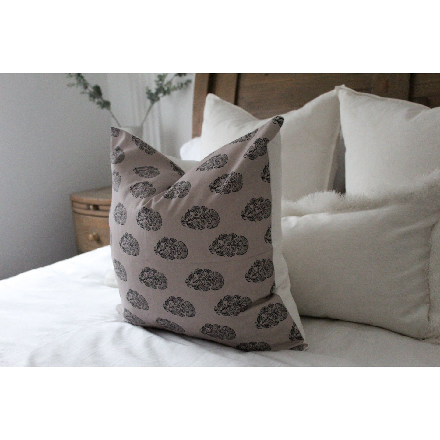 Graige floral print black cotton cushion cover 45 x 45cm