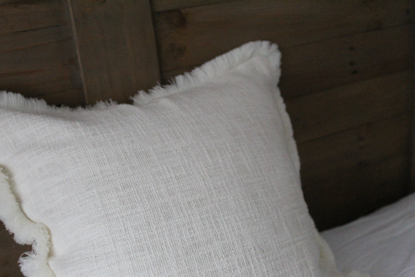 Ivory fringed cotton cushion cover 45 x 45cm