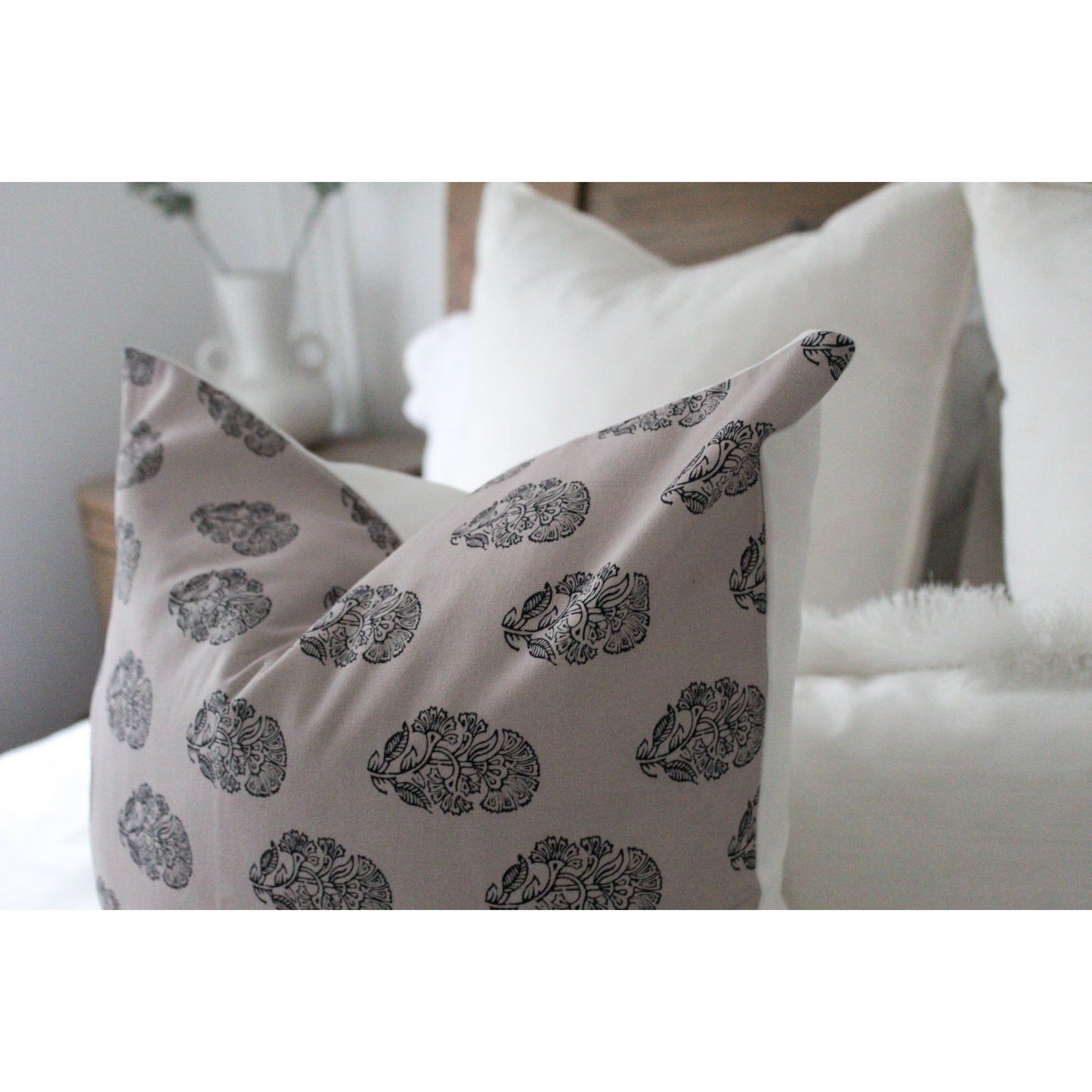 Graige floral print black cotton cushion cover 45 x 45cm