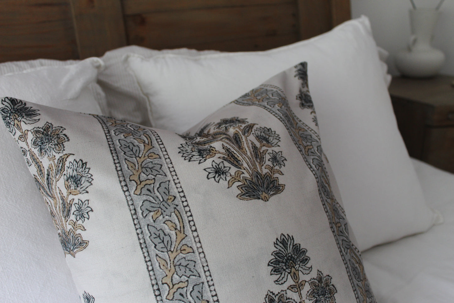 Floral cotton grey cushion