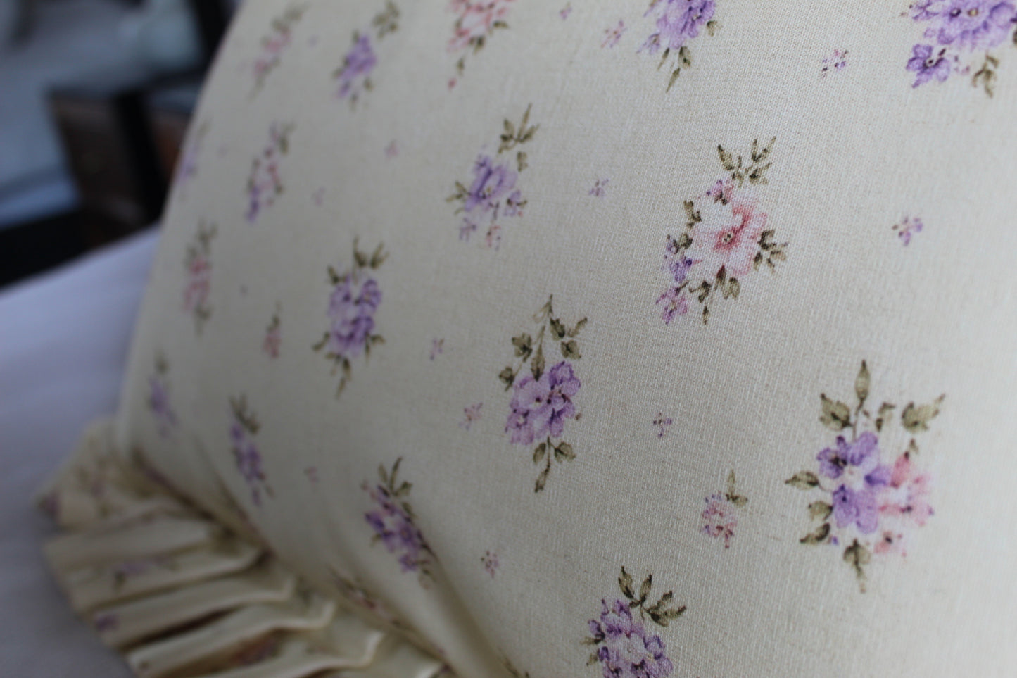Pastle yellow ruffle floral cotton cushion cover 50x30cm