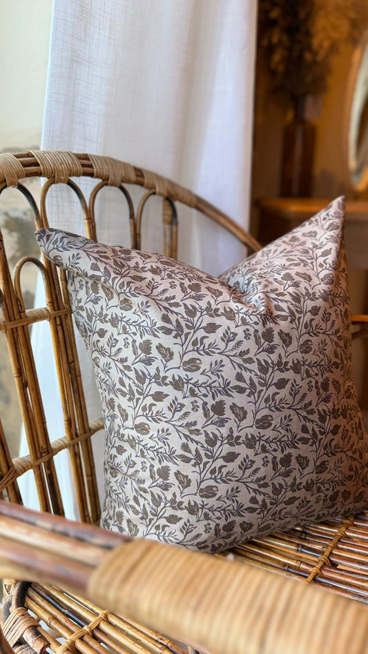 Beige floral cotton cushion with duck feather insert 45x45cm