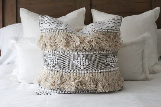 White and Beige Boho Cushion Cover - Narla