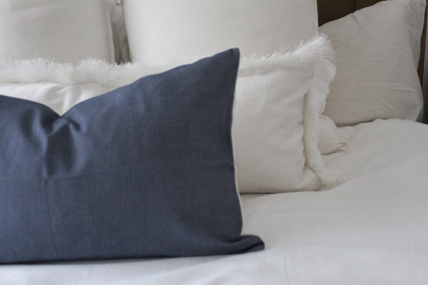 Navy lumbar cotton cushion cover 50 x 30cm