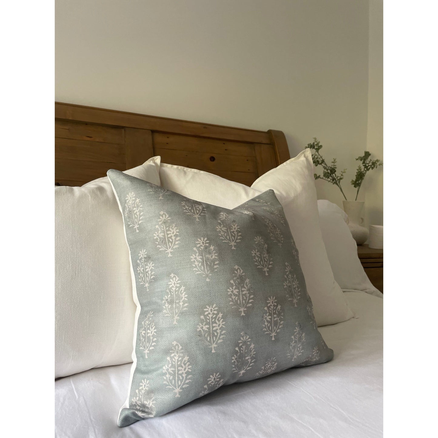 Floral country cushion cover 45 x 45cm, Floral throw grey decorative cotton linen pillow cover home sofa 18 x 18 inch