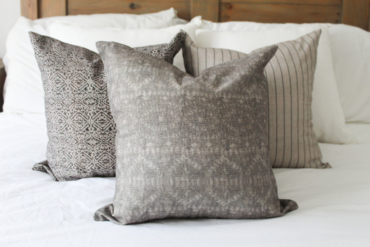 Brown patterned cotton country cushion with duck feather insert 45x45cn