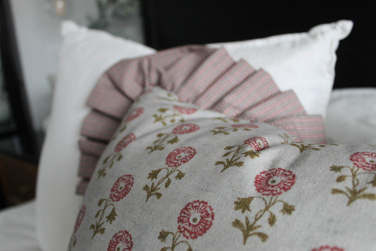 Rose ruffle cotton cushion