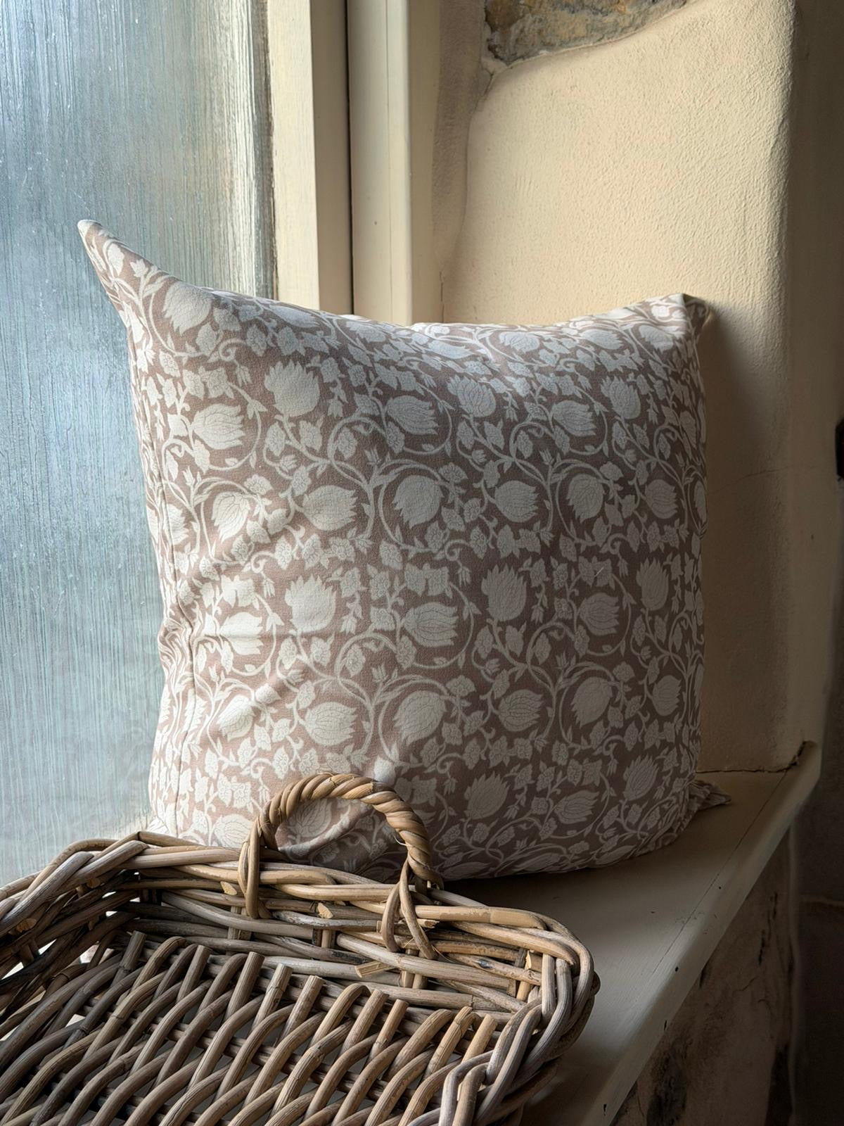 Neutral floral cotton cushion 45 x 45cm