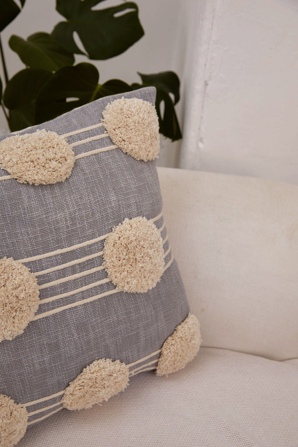 Grey Tufted polka Dot Cotton Cushion Cover - Demi